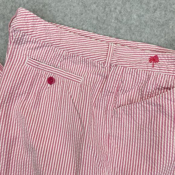 Vtg Lilly Pulitzer Capri Pants Womens 12 Seersucker Pink Wht Stripe Stretch Crop - Picture 14 of 15